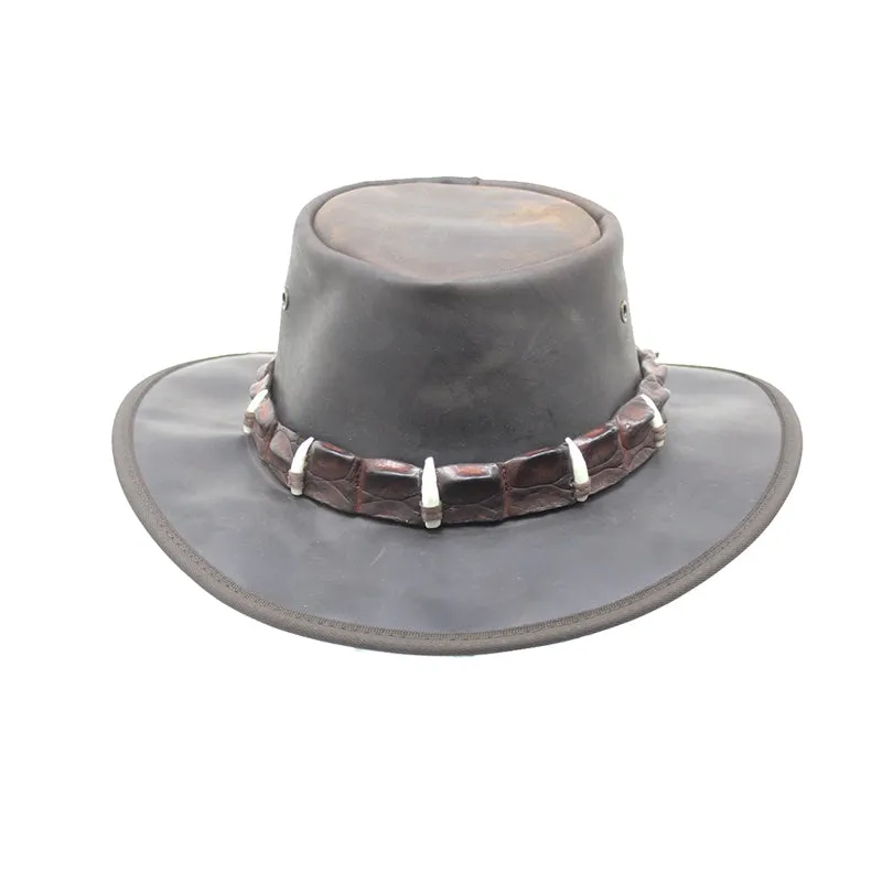 1033MC Leather Hat with Croc Leather Band and 5 Croc Teeth by BARMAH