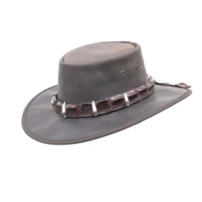 1033MC Leather Hat with Croc Leather Band and 5 Croc Teeth by BARMAH