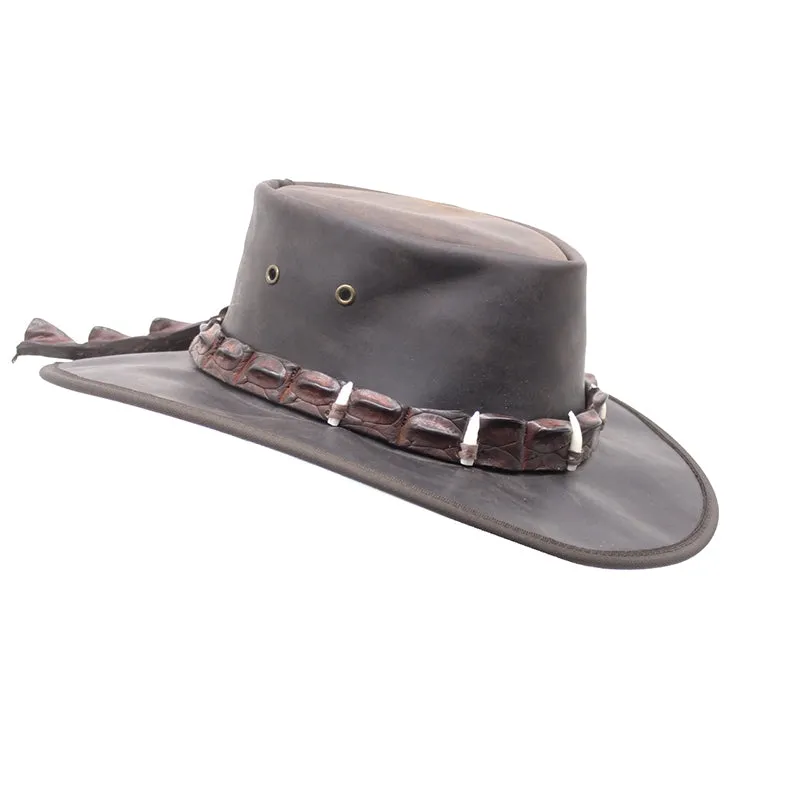 1033MC Leather Hat with Croc Leather Band and 5 Croc Teeth by BARMAH
