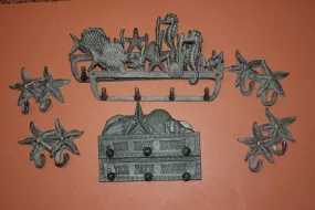 12) Beach Bath House Hallway Decor Coat Hat Towel Key Wall Hooks, Antiqued Look Cast Iron, Set of 12, Free Ship, Seabreeze