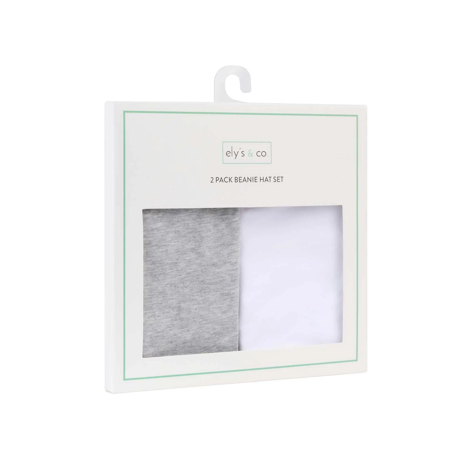 2 Pack Jersey Cotton Beanie Hat Set - Heather Grey & White