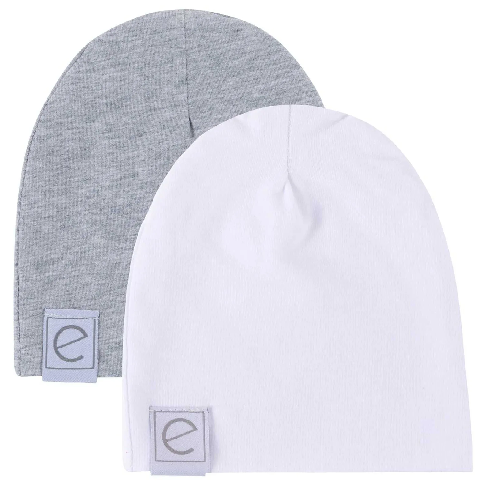 2 Pack Jersey Cotton Beanie Hat Set - Heather Grey & White