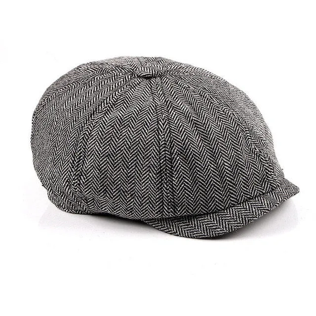 2019 New Newsboy Cap Beret Hat Men Women  Hat Tweed Gatsby Octagonal Black White Herringbone Vintage Ivy Hats