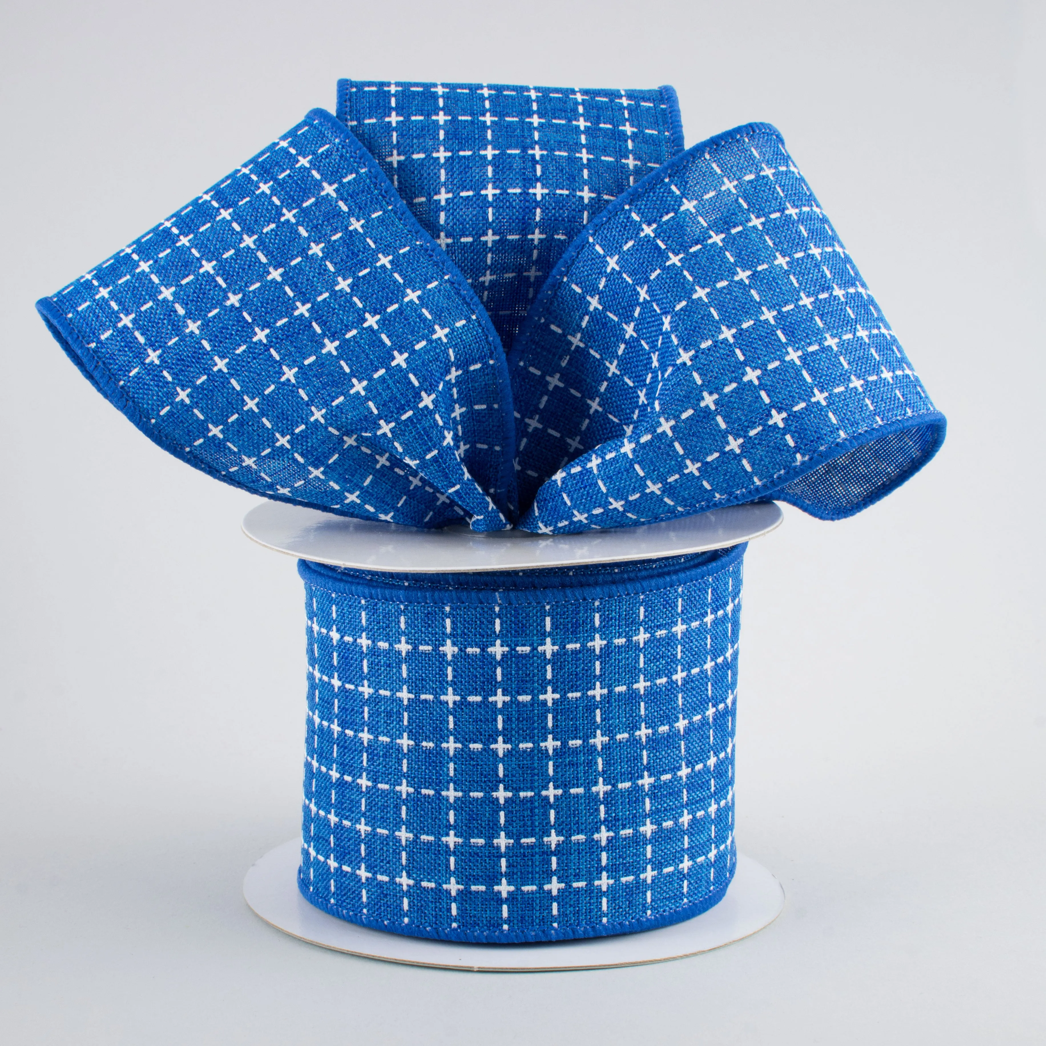 2.5" Stitched Squares Ribbon: Royal Blue & White (10 Yards)