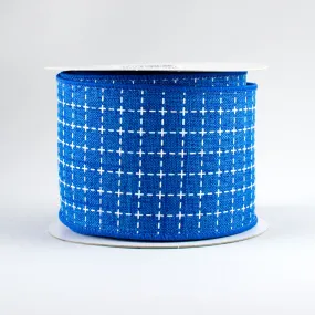 2.5" Stitched Squares Ribbon: Royal Blue & White (10 Yards)