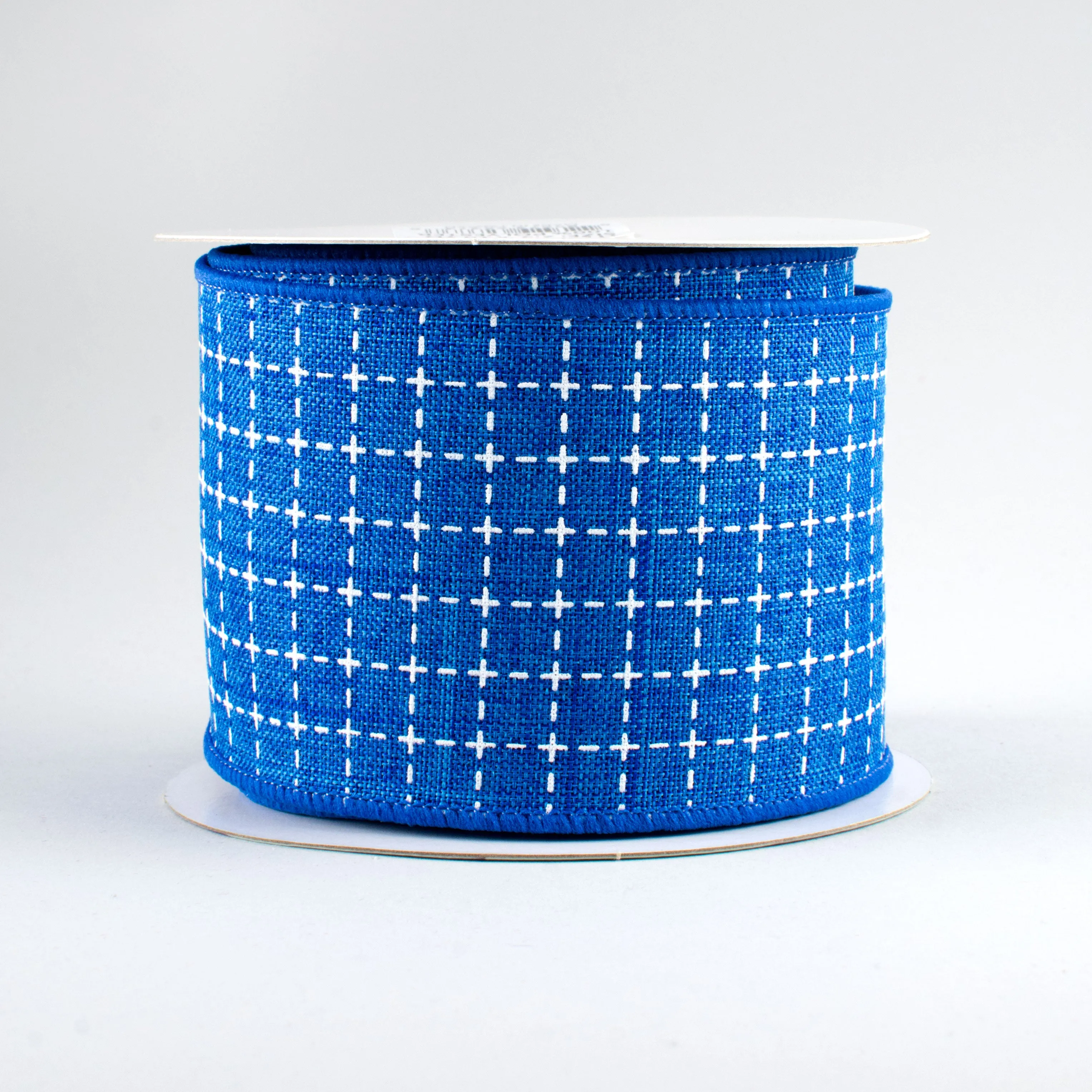 2.5" Stitched Squares Ribbon: Royal Blue & White (10 Yards)