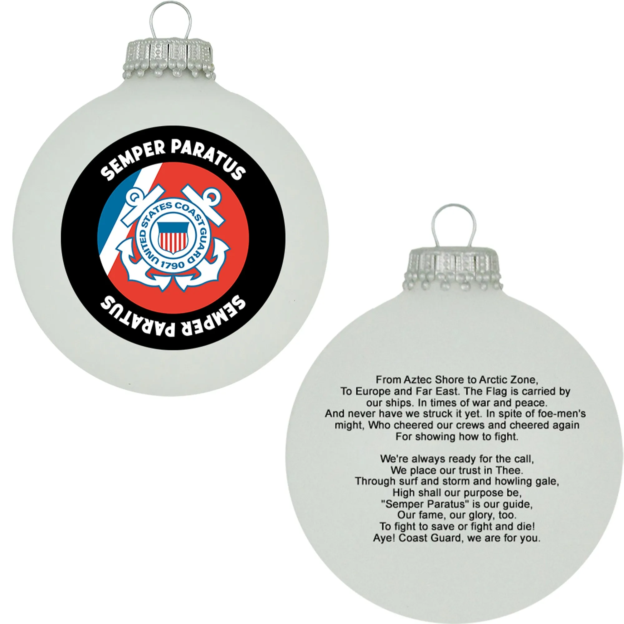 3 1/4" (80mm) Ball Ornaments, Coast Guard, Classic White, 1/Box, 12/Case, 12 Pieces
