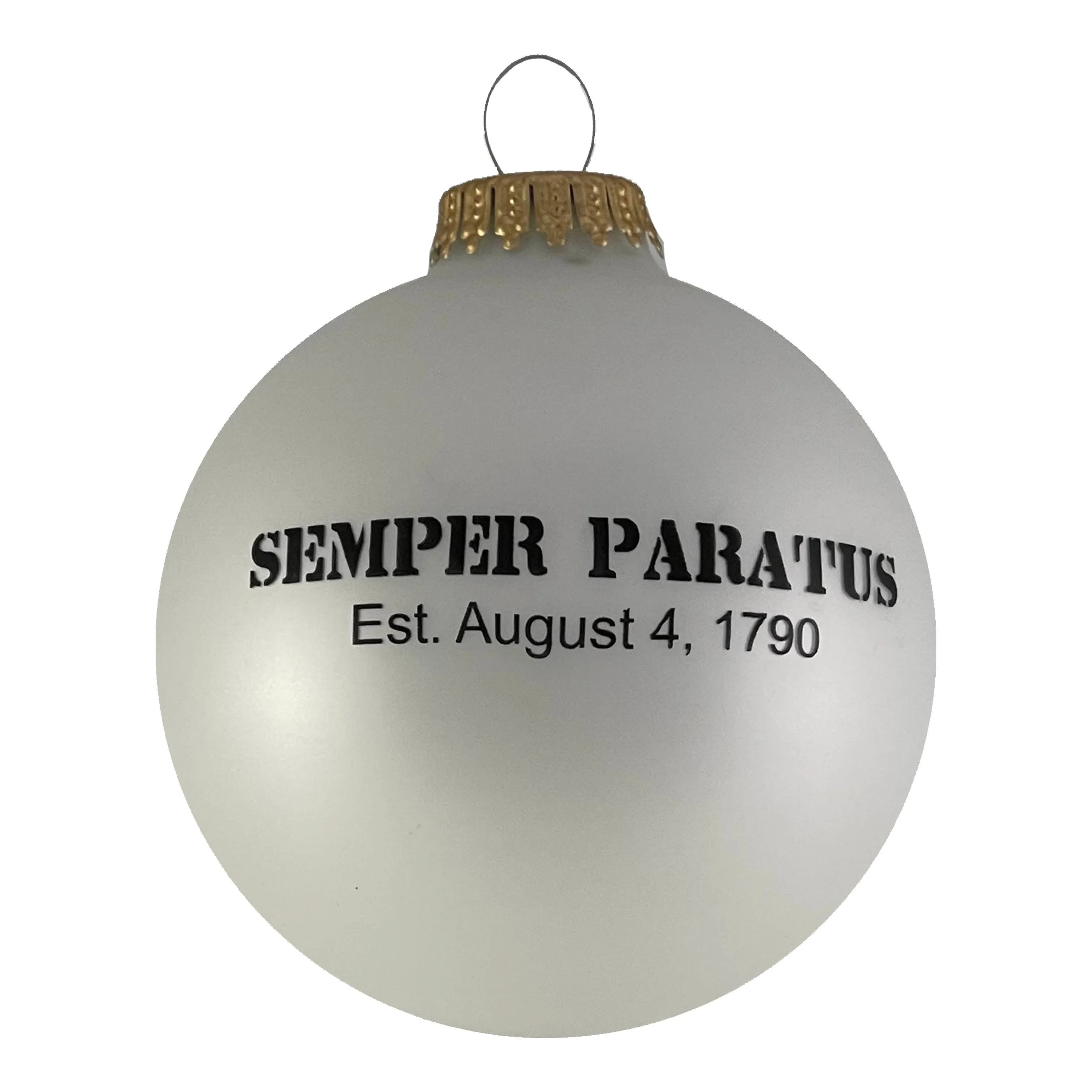 3 1/4" (80mm) Ball Ornaments, US Coast Guard Logo and Established Date, White Satin, 1/Box, 12/Case, 12 Pieces