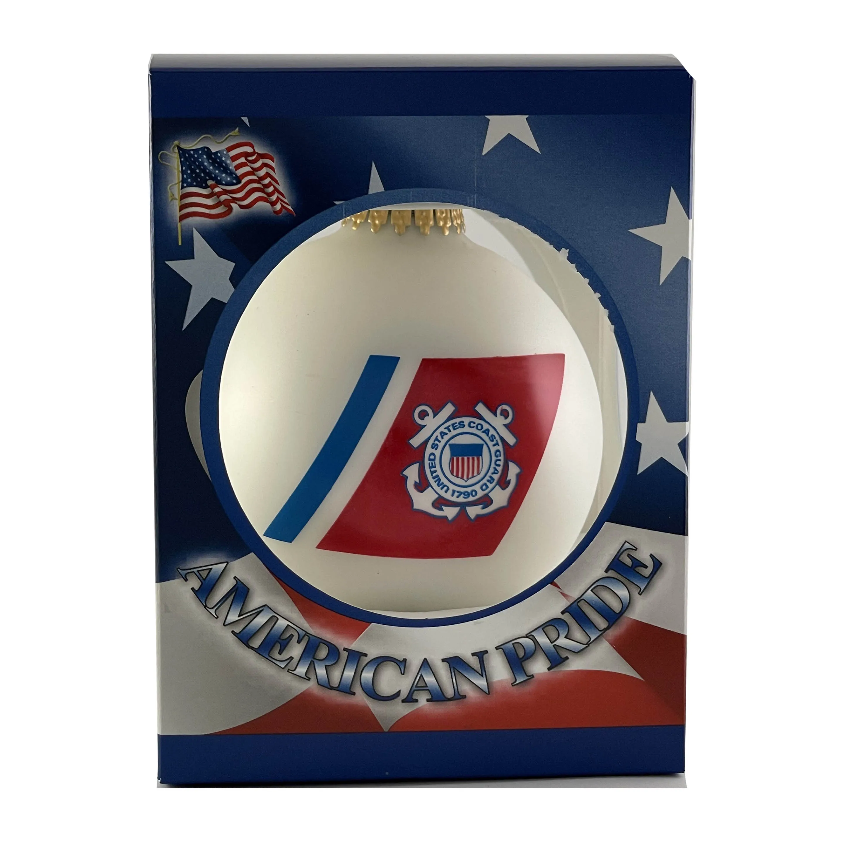 3 1/4" (80mm) Ball Ornaments, US Coast Guard Logo and Established Date, White Satin, 1/Box, 12/Case, 12 Pieces