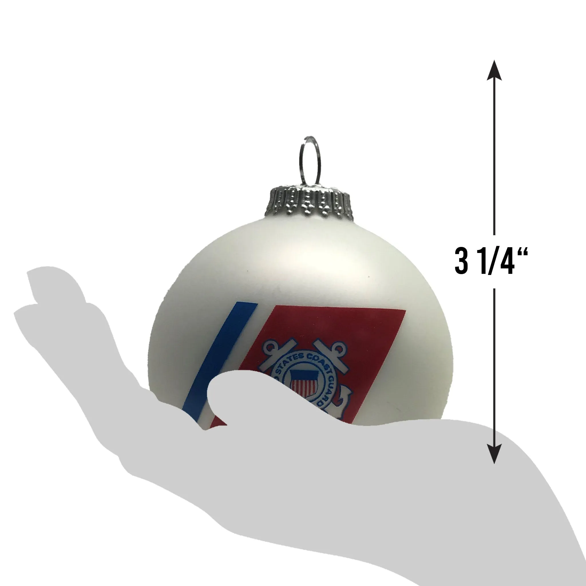 3 1/4" (80mm) Ball Ornaments, US Coast Guard Logo and Established Date, White Satin, 1/Box, 12/Case, 12 Pieces
