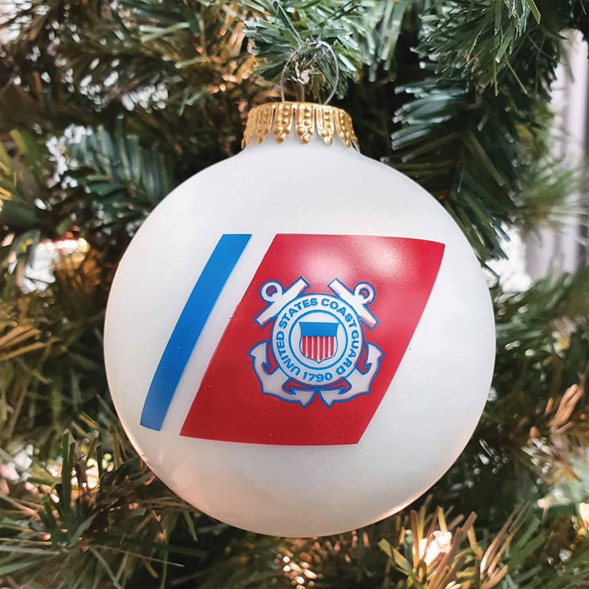3 1/4" (80mm) Ball Ornaments, US Coast Guard Logo and Hymn, Porcelain White, 1/Box, 12/Case, 12 Pieces