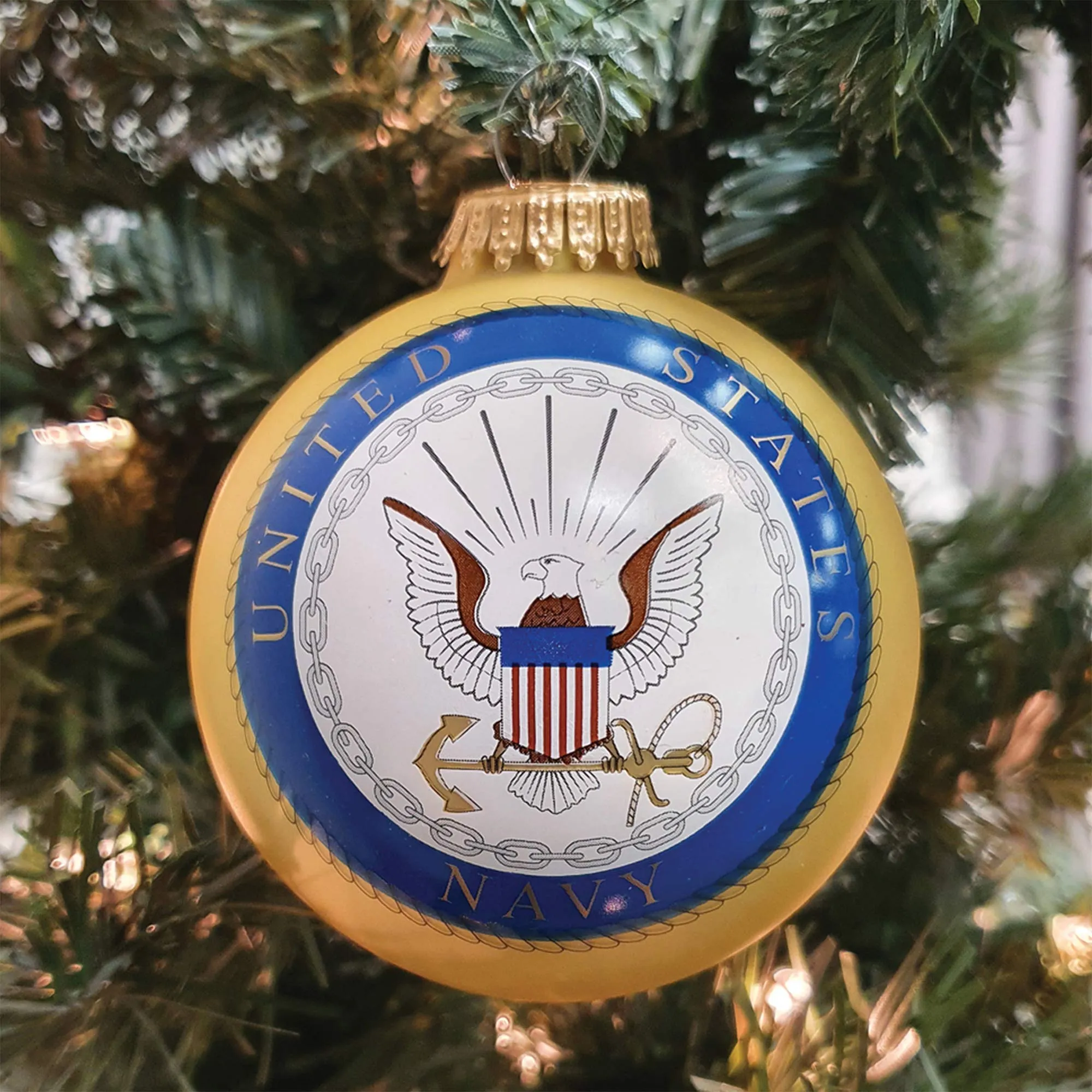 3 1/4" (80mm) Ball Ornaments, US Navy, Gold, 1/Box, 12/Case, 12 Pieces