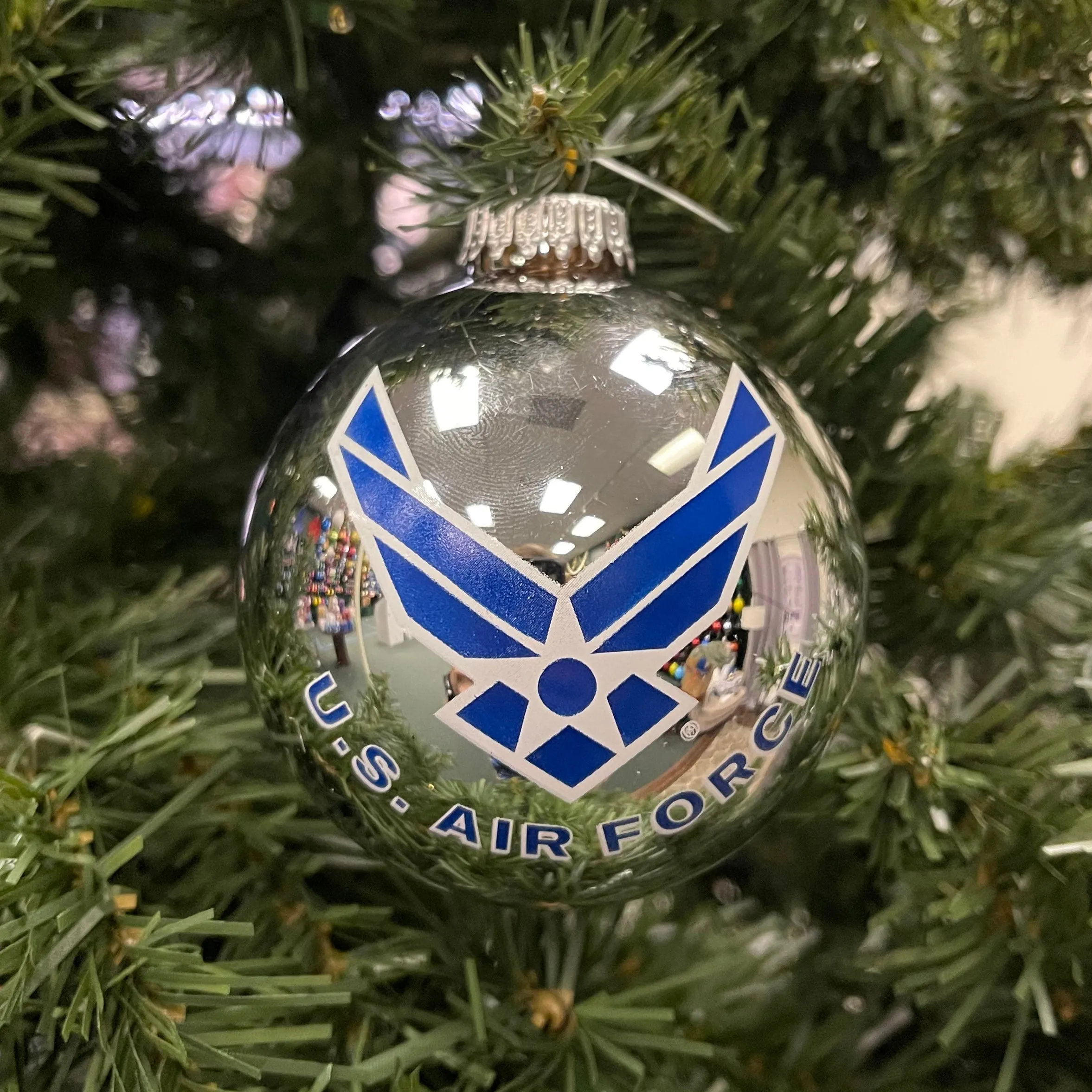 3 1/4" (80mm) Glass Ball Ornaments, Bright Silver - US Air Force Logo and Hymn, 1/Box, 12/Case, 12 Pieces