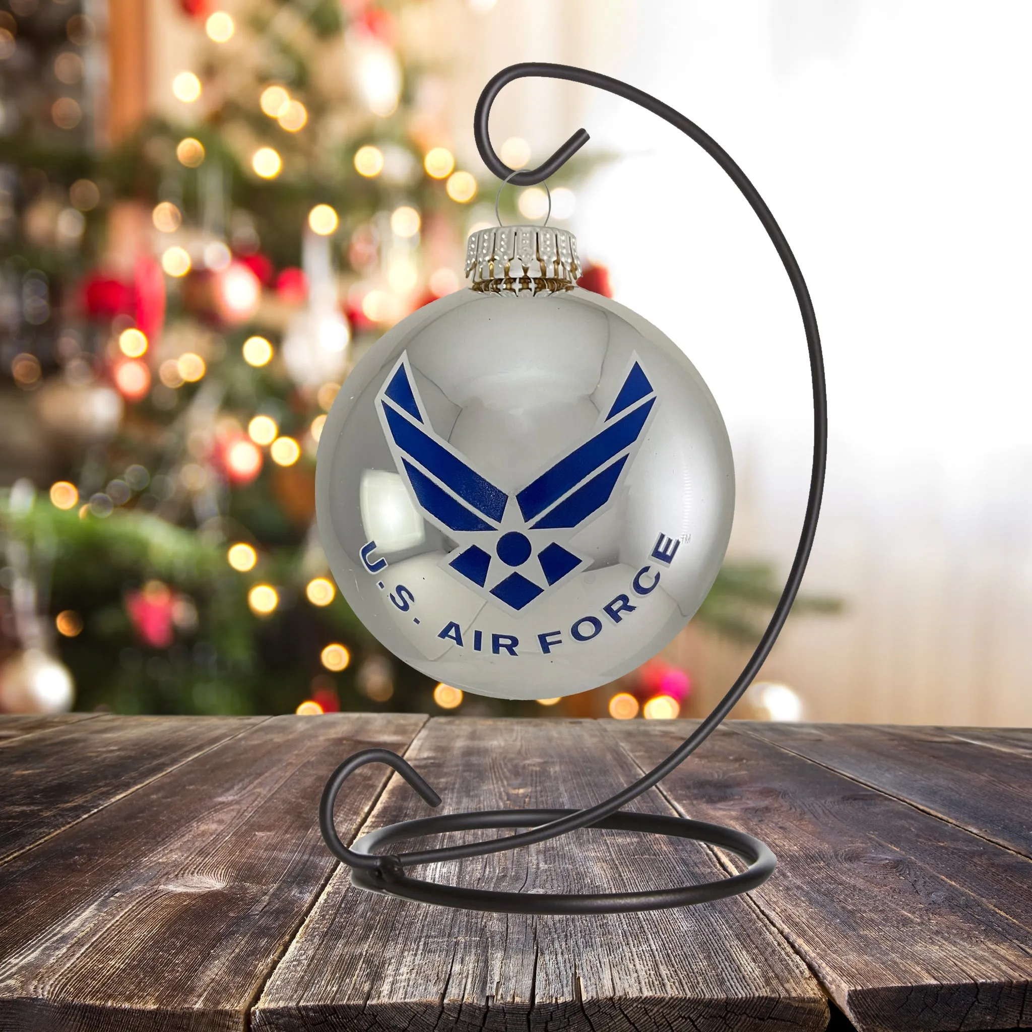 3 1/4" (80mm) Glass Ball Ornaments, Bright Silver - US Air Force Logo and Hymn, 1/Box, 12/Case, 12 Pieces
