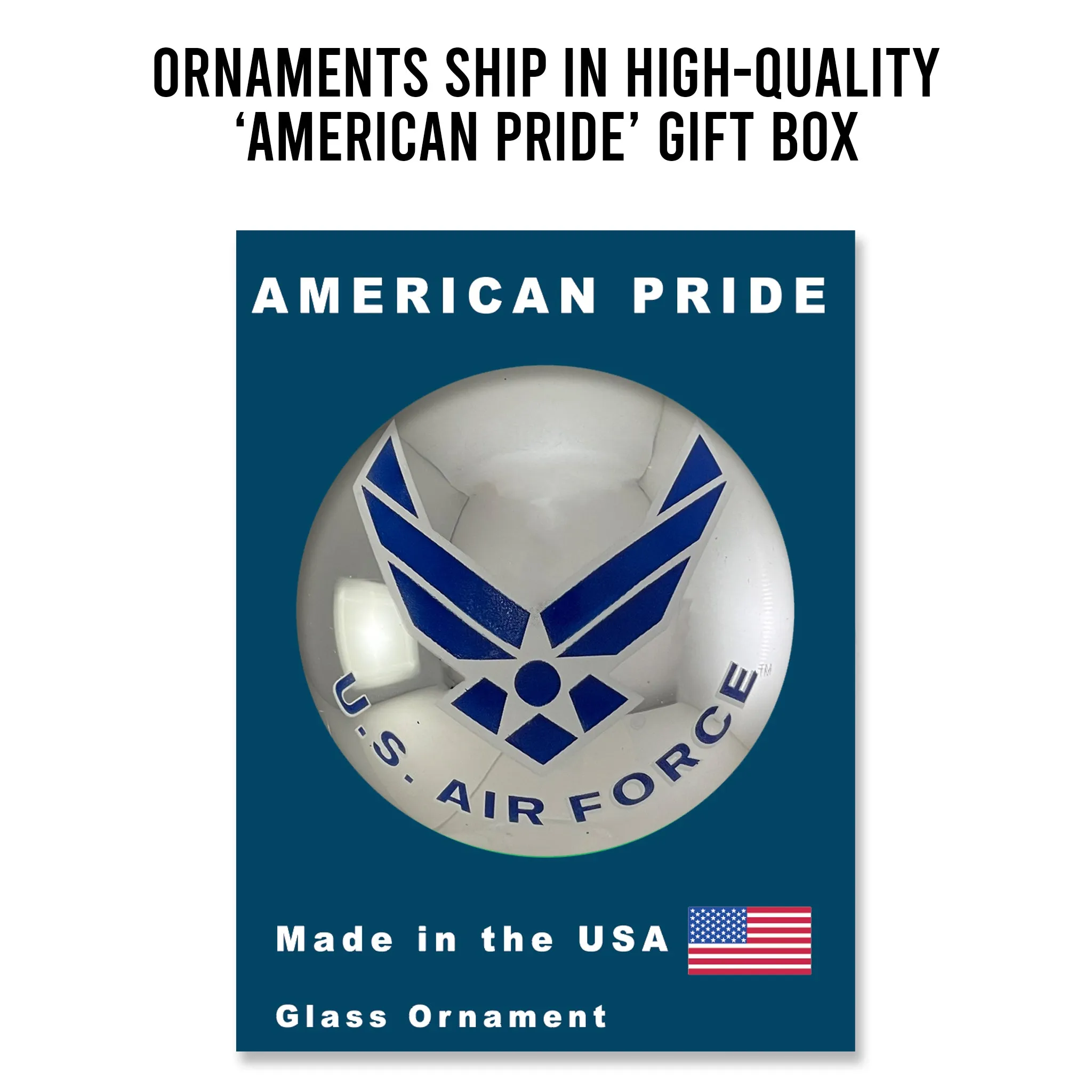 3 1/4" (80mm) Glass Ball Ornaments, Bright Silver - US Air Force Logo and Hymn, 1/Box, 12/Case, 12 Pieces