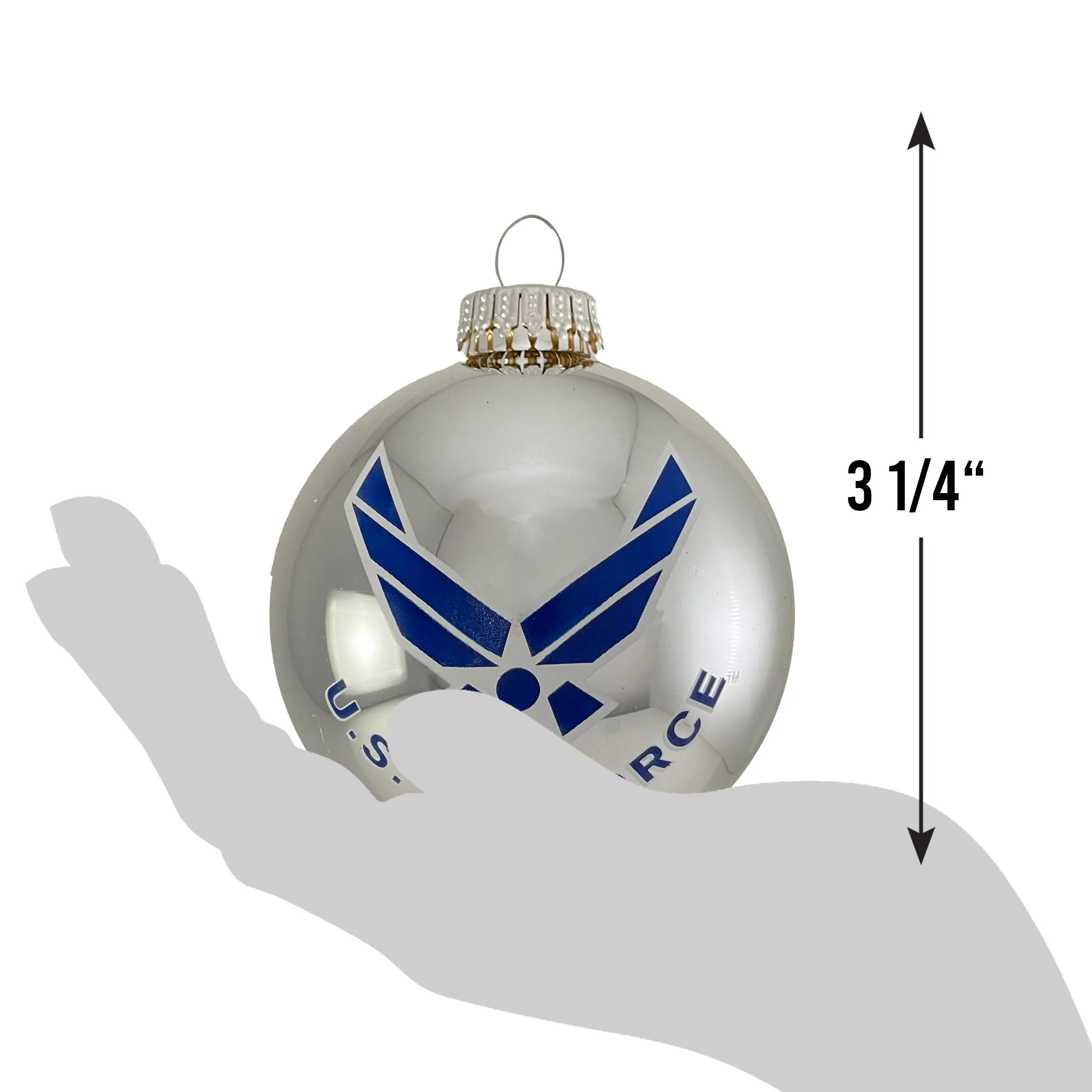 3 1/4" (80mm) Glass Ball Ornaments, Bright Silver - US Air Force Logo and Hymn, 1/Box, 12/Case, 12 Pieces
