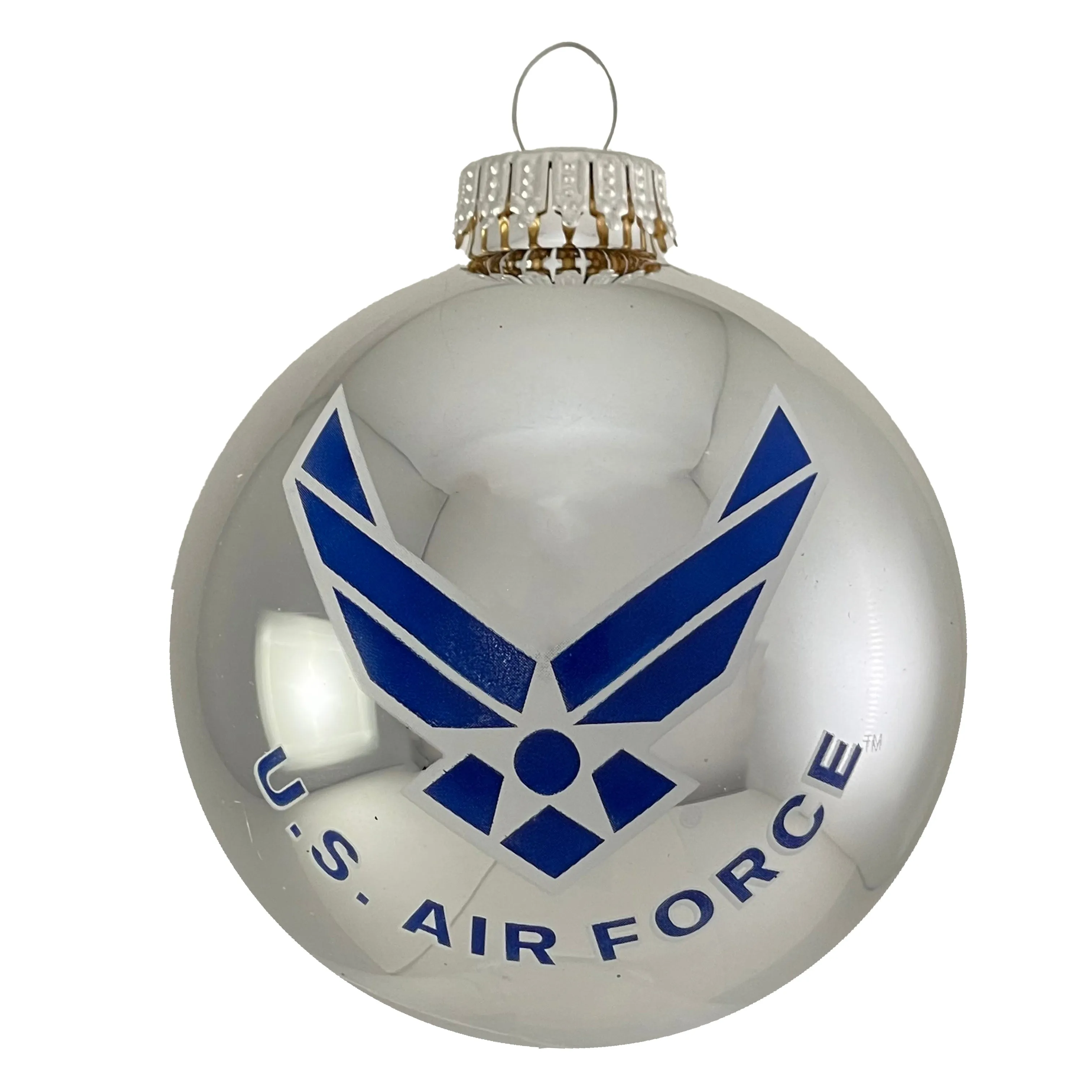 3 1/4" (80mm) Glass Ball Ornaments, Bright Silver - US Air Force Logo and Hymn, 1/Box, 12/Case, 12 Pieces