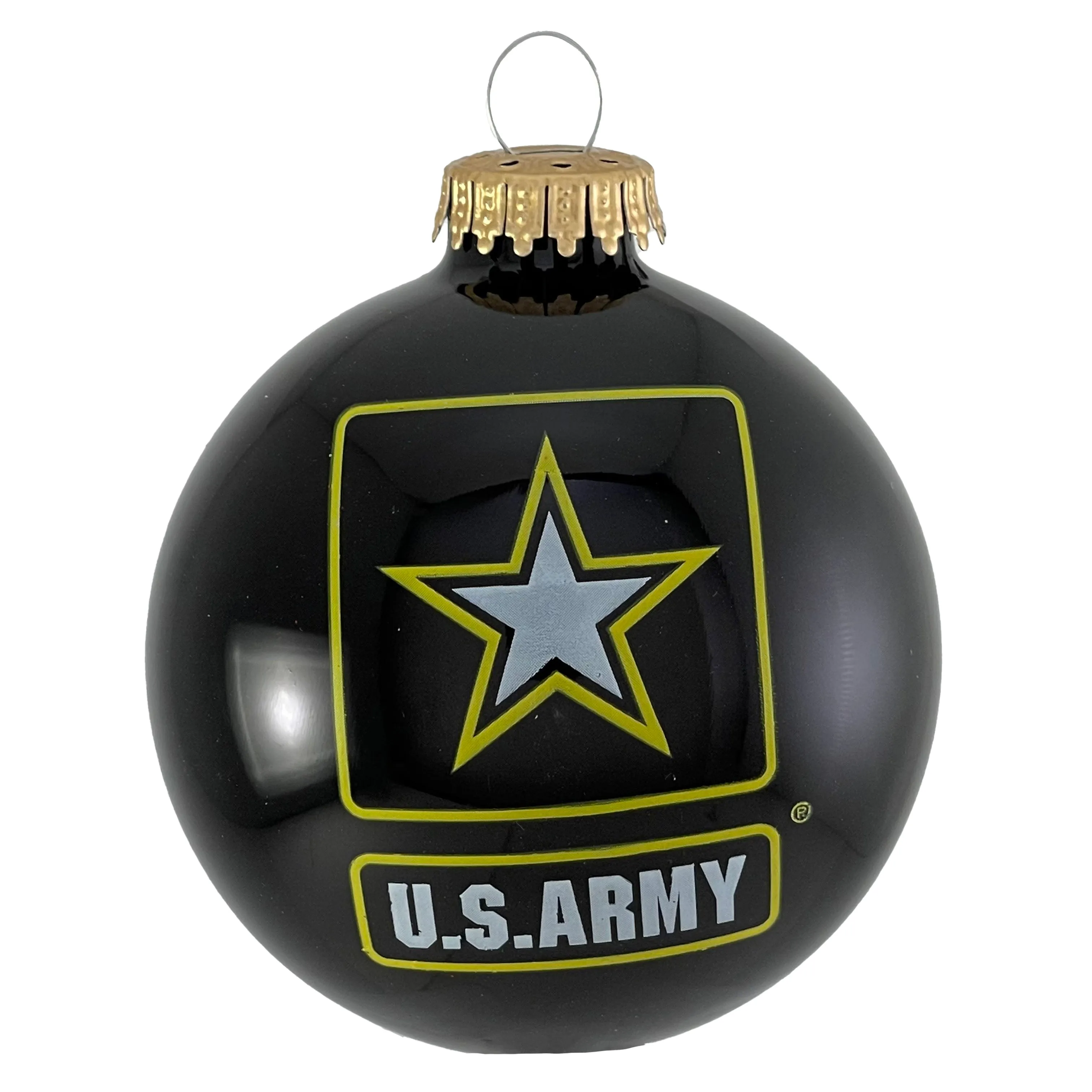 3 1/4" (80mm) Glass Ball Ornaments, Ebony Shine - US Army Logo and Hymn, 1/Box, 12/Case, 12 Pieces
