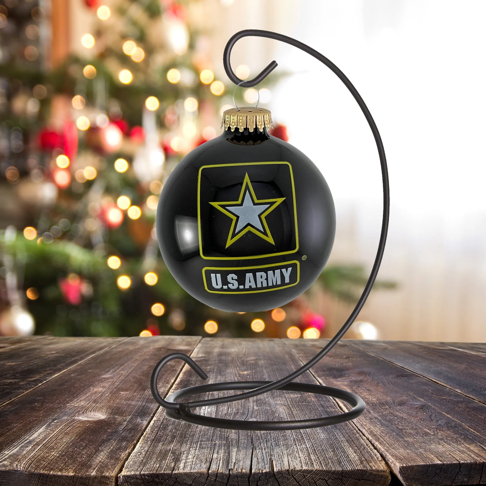 3 1/4" (80mm) Glass Ball Ornaments, Ebony Shine - US Army Logo and Hymn, 1/Box, 12/Case, 12 Pieces