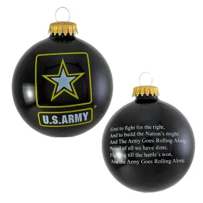 3 1/4" (80mm) Glass Ball Ornaments, Ebony Shine - US Army Logo and Hymn, 1/Box, 12/Case, 12 Pieces