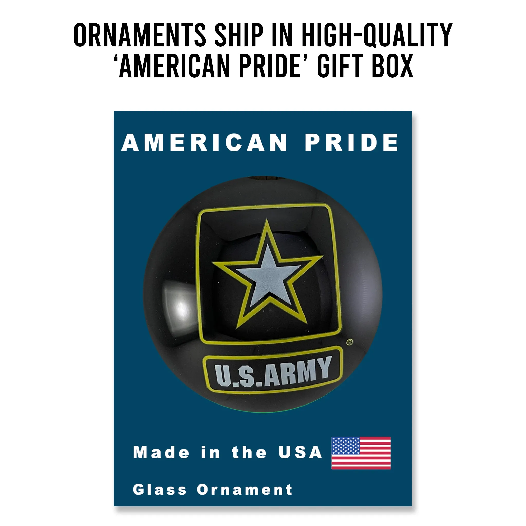 3 1/4" (80mm) Glass Ball Ornaments, Ebony Shine - US Army Logo and Hymn, 1/Box, 12/Case, 12 Pieces