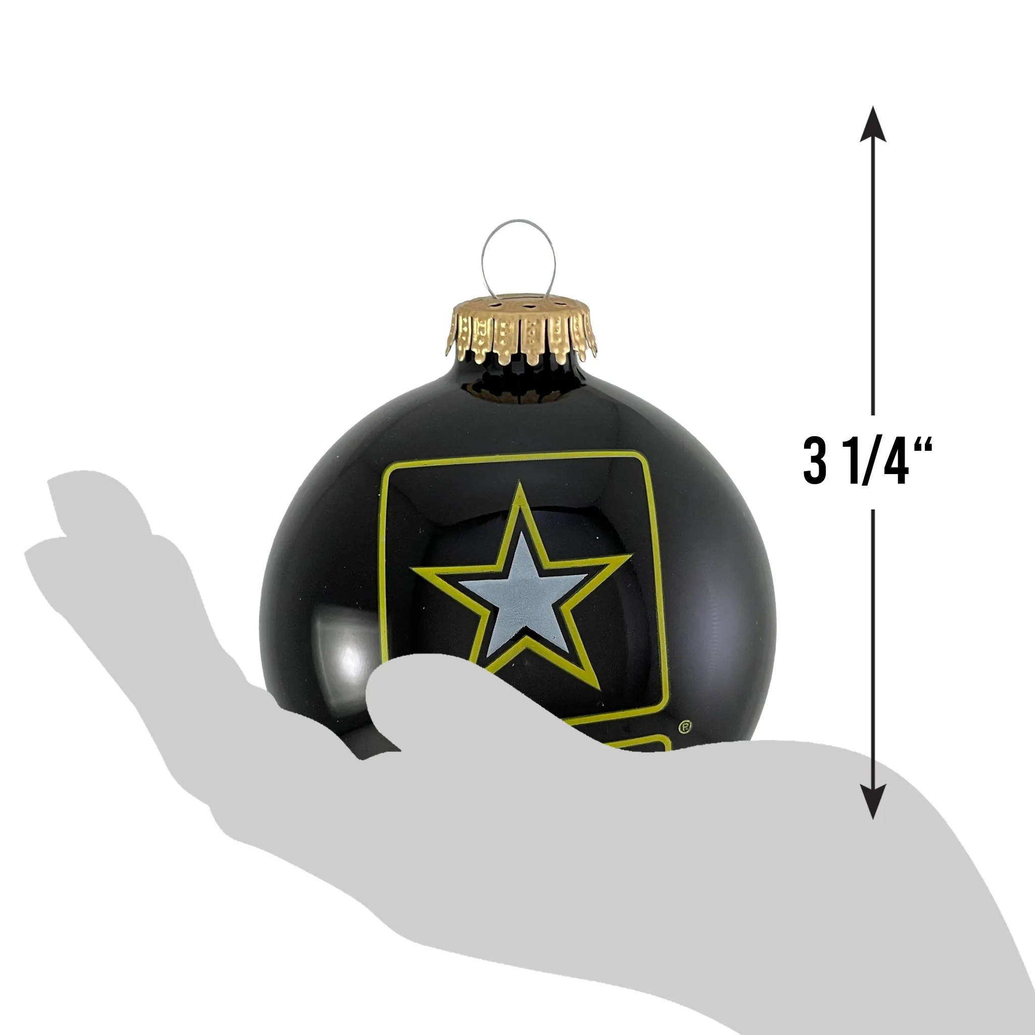 3 1/4" (80mm) Glass Ball Ornaments, Ebony Shine - US Army Logo and Hymn, 1/Box, 12/Case, 12 Pieces
