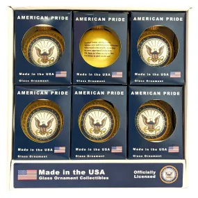 3 1/4" (80mm) Glass Ball Ornaments, Gold Velvet - Silk US Navy Logo and Hymn, 1/Box, 12/Case, 12 Pieces