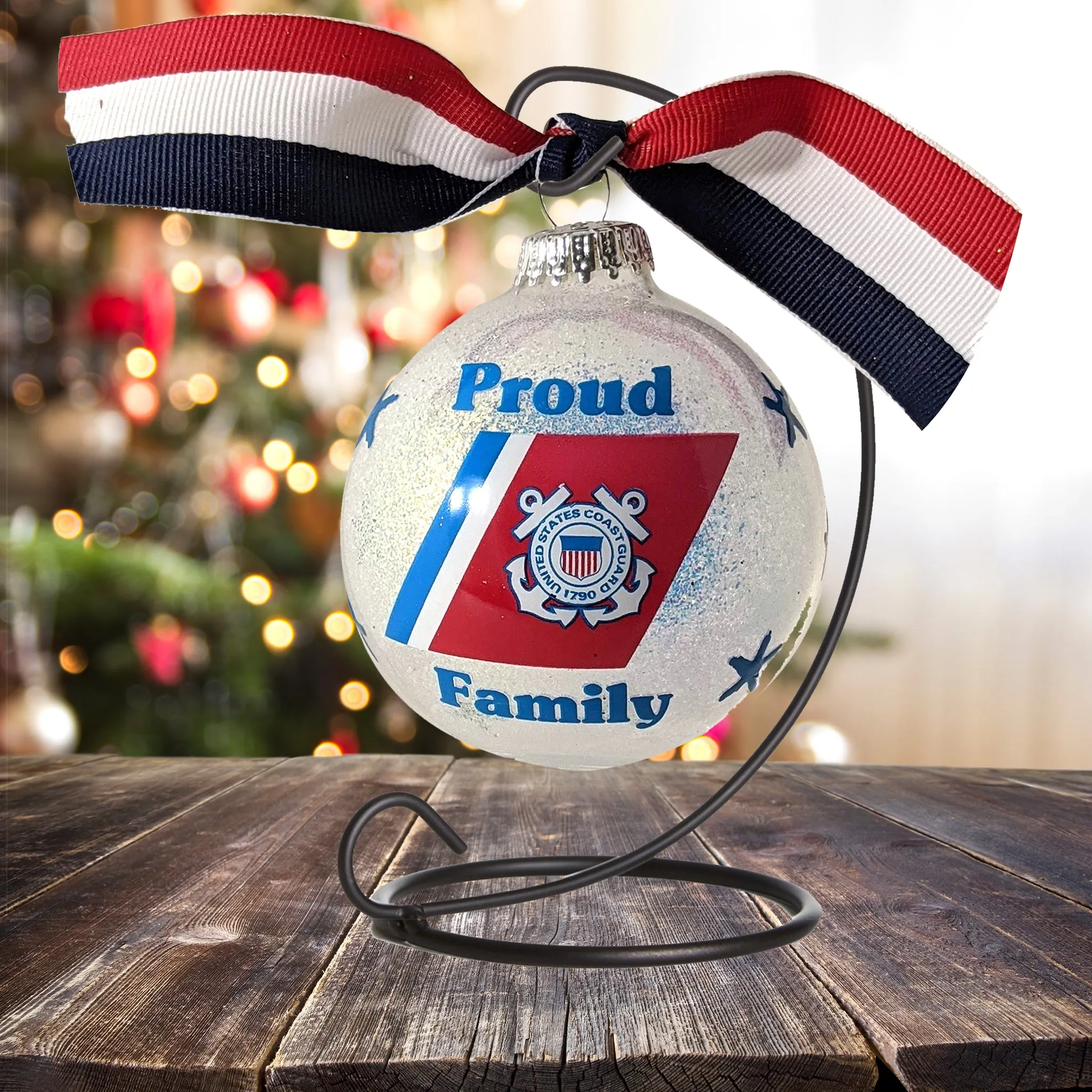 3 1/4" (80mm) Hugs Specialty Gift Ornaments, Proud Coast Guard Family, Snow Sparkle Glitter, 1/Box, 12/Case, 12 Pieces