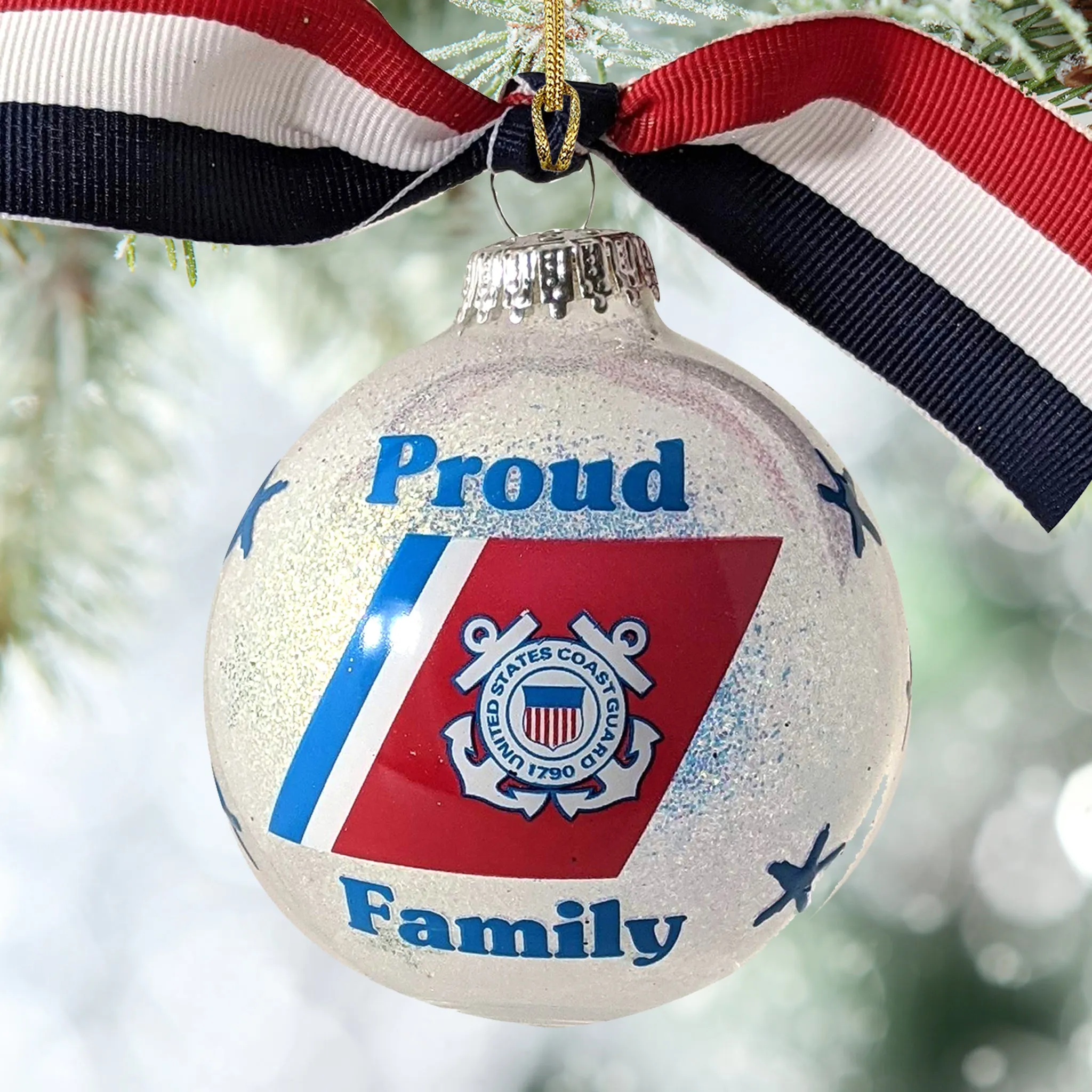 3 1/4" (80mm) Hugs Specialty Gift Ornaments, Proud Coast Guard Family, Snow Sparkle Glitter, 1/Box, 12/Case, 12 Pieces