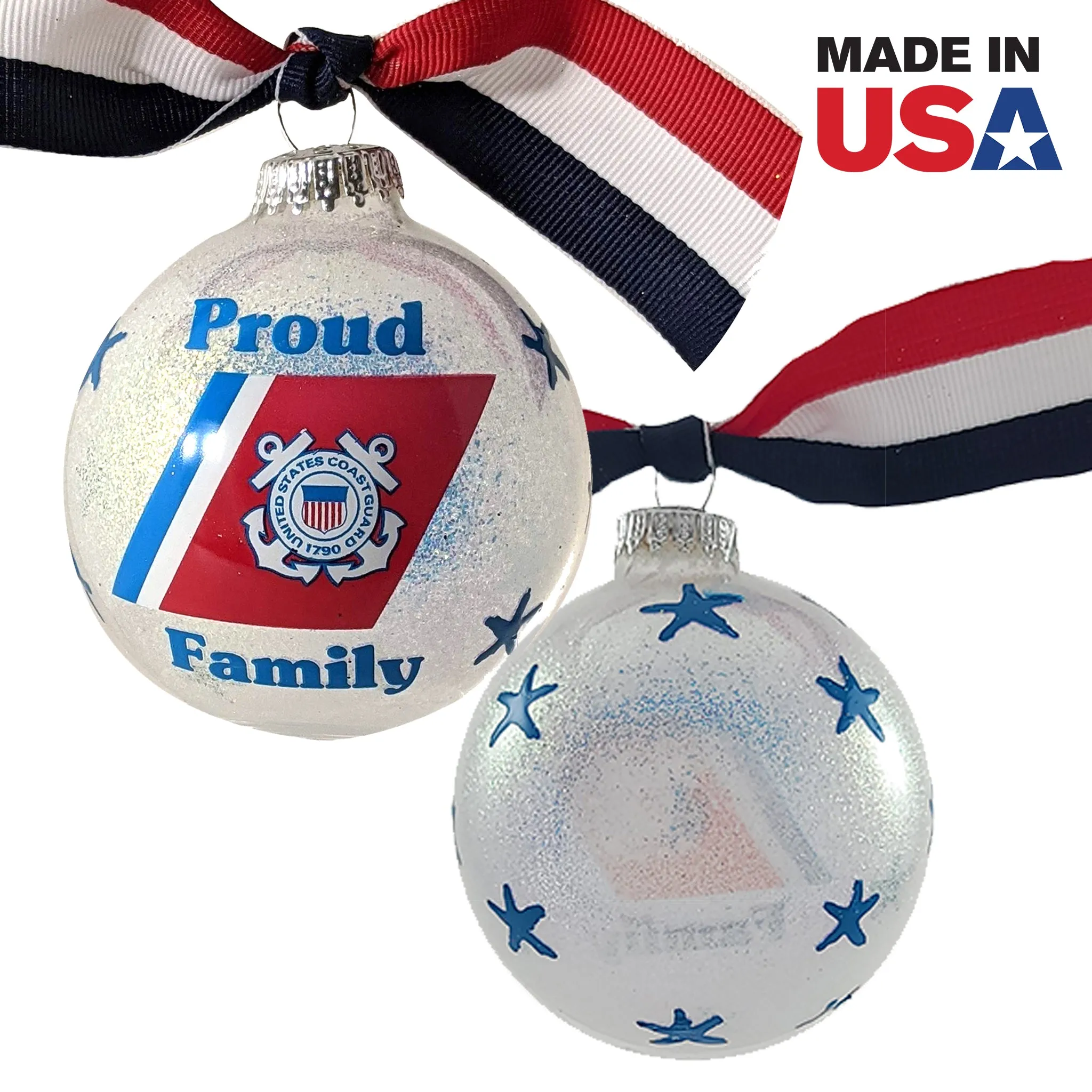 3 1/4" (80mm) Hugs Specialty Gift Ornaments, Proud Coast Guard Family, Snow Sparkle Glitter, 1/Box, 12/Case, 12 Pieces