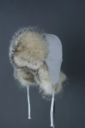 Badger Leather and Fur Aviator Hat w/ White Leather