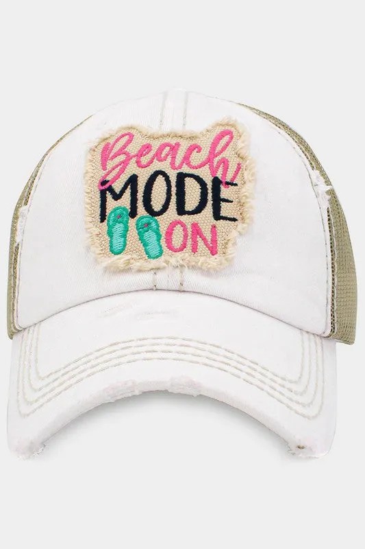 Beach MODE ON Message  Back Vintage Baseball Cap
