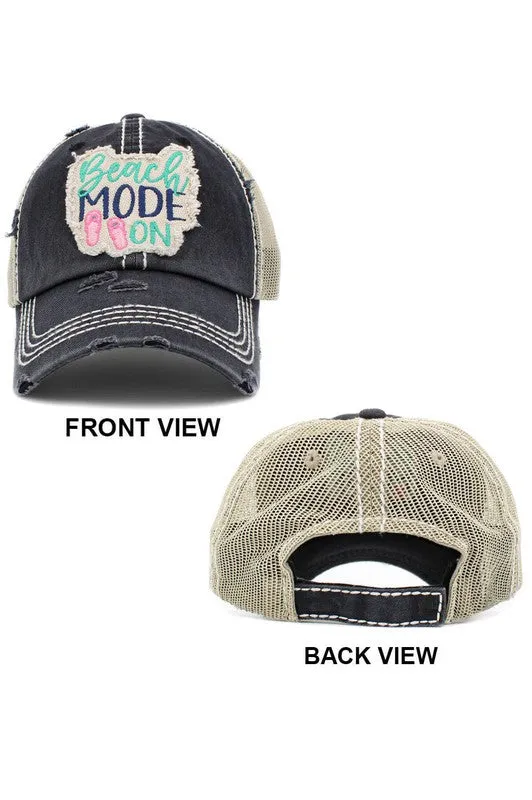 Beach MODE ON Message  Back Vintage Baseball Cap