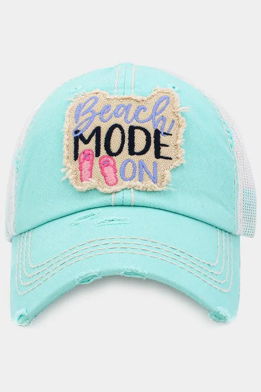 Beach MODE ON Message  Back Vintage Baseball Cap