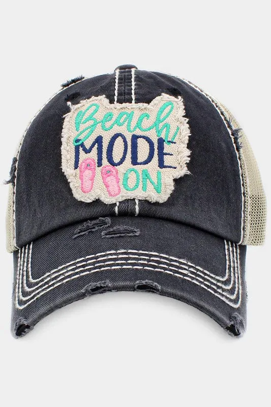 Beach MODE ON Message  Back Vintage Baseball Cap