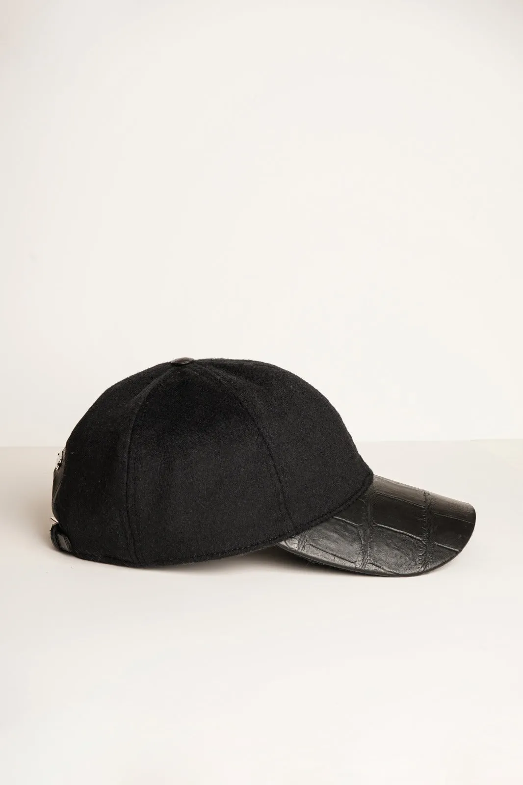 Black Suede Crocodile Cap
