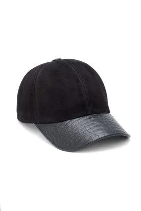 Black Suede Crocodile Cap