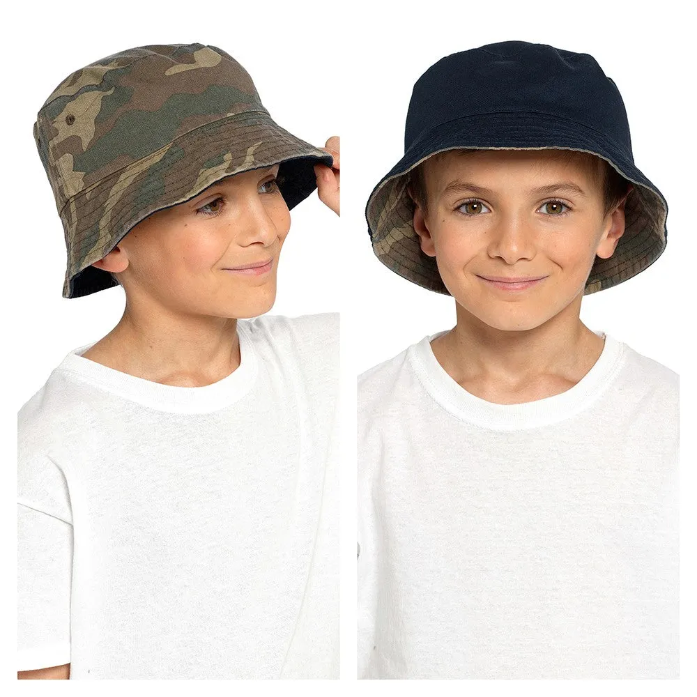 Boys Reversible Camo Print Bucket Hat-CAMO GREEN