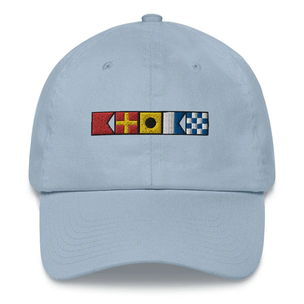 Brian spelled out with Embroidered Nautical Signal Flags Dad hat, Semaphore Flags Cap