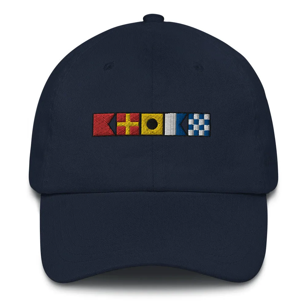 Brian spelled out with Embroidered Nautical Signal Flags Dad hat, Semaphore Flags Cap