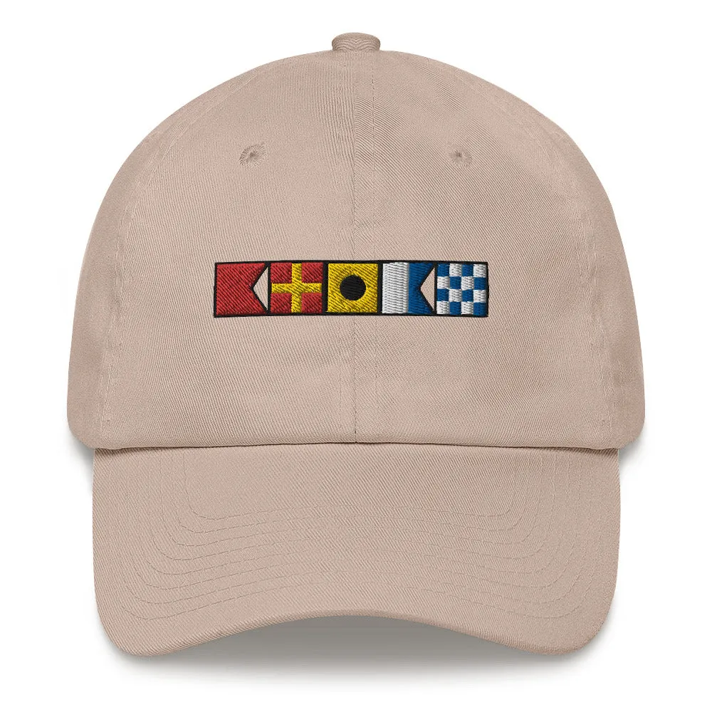 Brian spelled out with Embroidered Nautical Signal Flags Dad hat, Semaphore Flags Cap