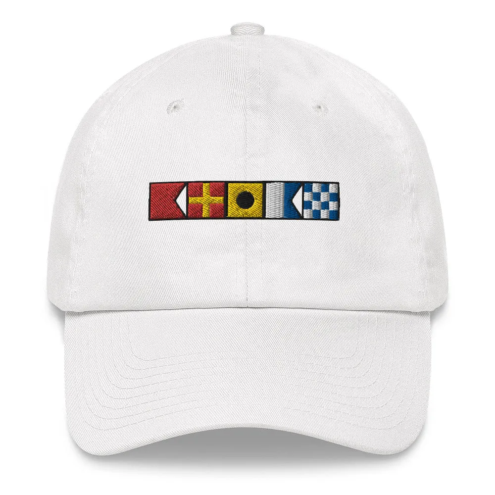 Brian spelled out with Embroidered Nautical Signal Flags Dad hat, Semaphore Flags Cap