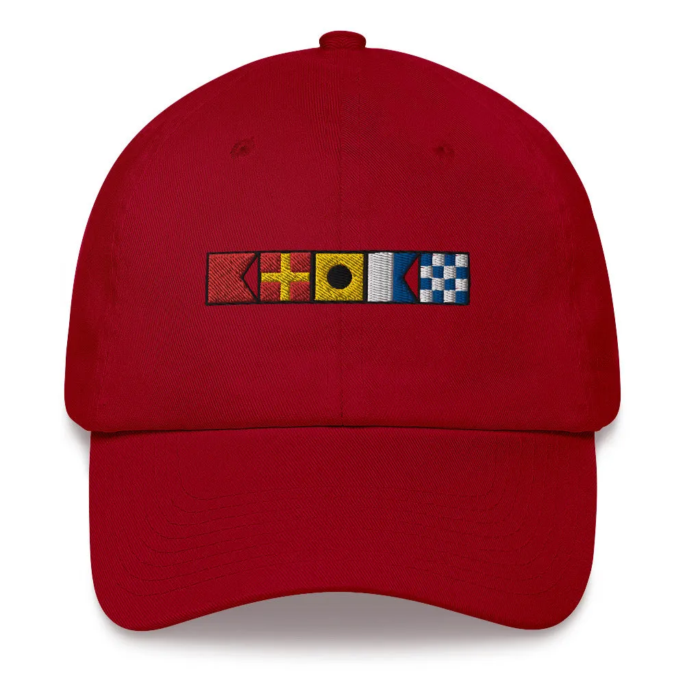 Brian spelled out with Embroidered Nautical Signal Flags Dad hat, Semaphore Flags Cap