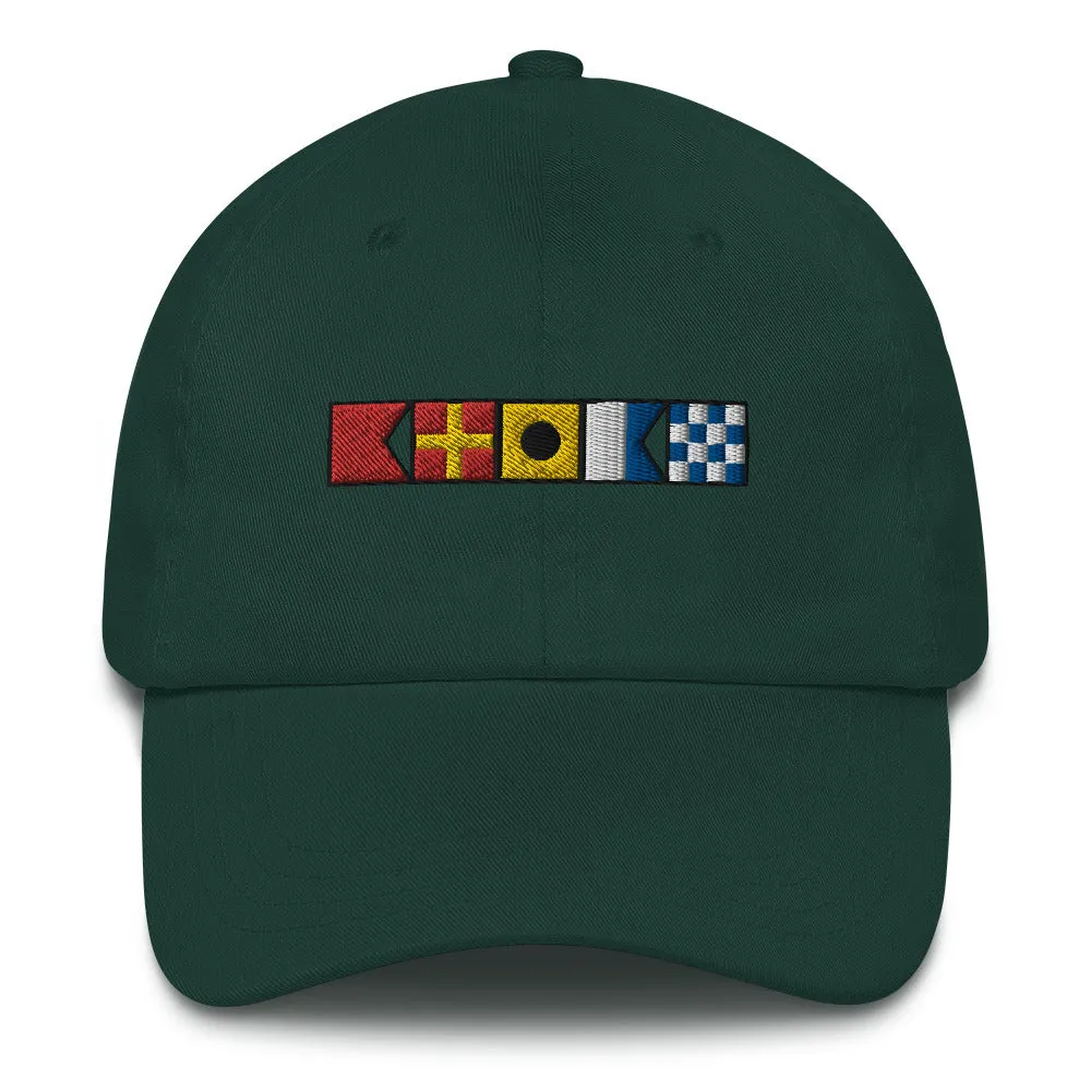 Brian spelled out with Embroidered Nautical Signal Flags Dad hat, Semaphore Flags Cap