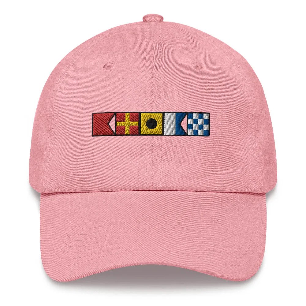 Brian spelled out with Embroidered Nautical Signal Flags Dad hat, Semaphore Flags Cap