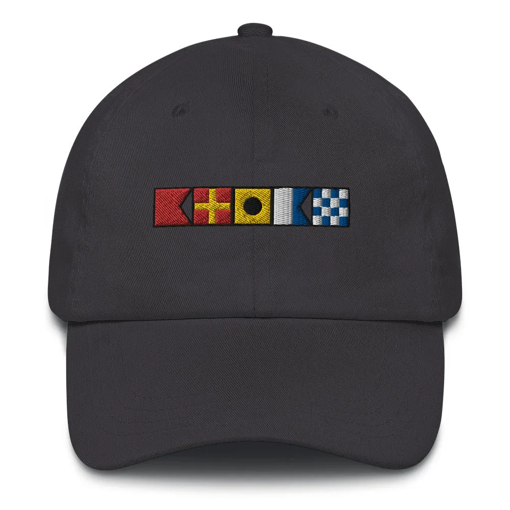 Brian spelled out with Embroidered Nautical Signal Flags Dad hat, Semaphore Flags Cap