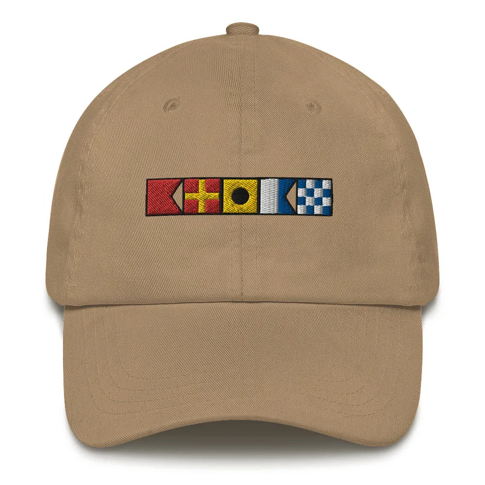Brian spelled out with Embroidered Nautical Signal Flags Dad hat, Semaphore Flags Cap