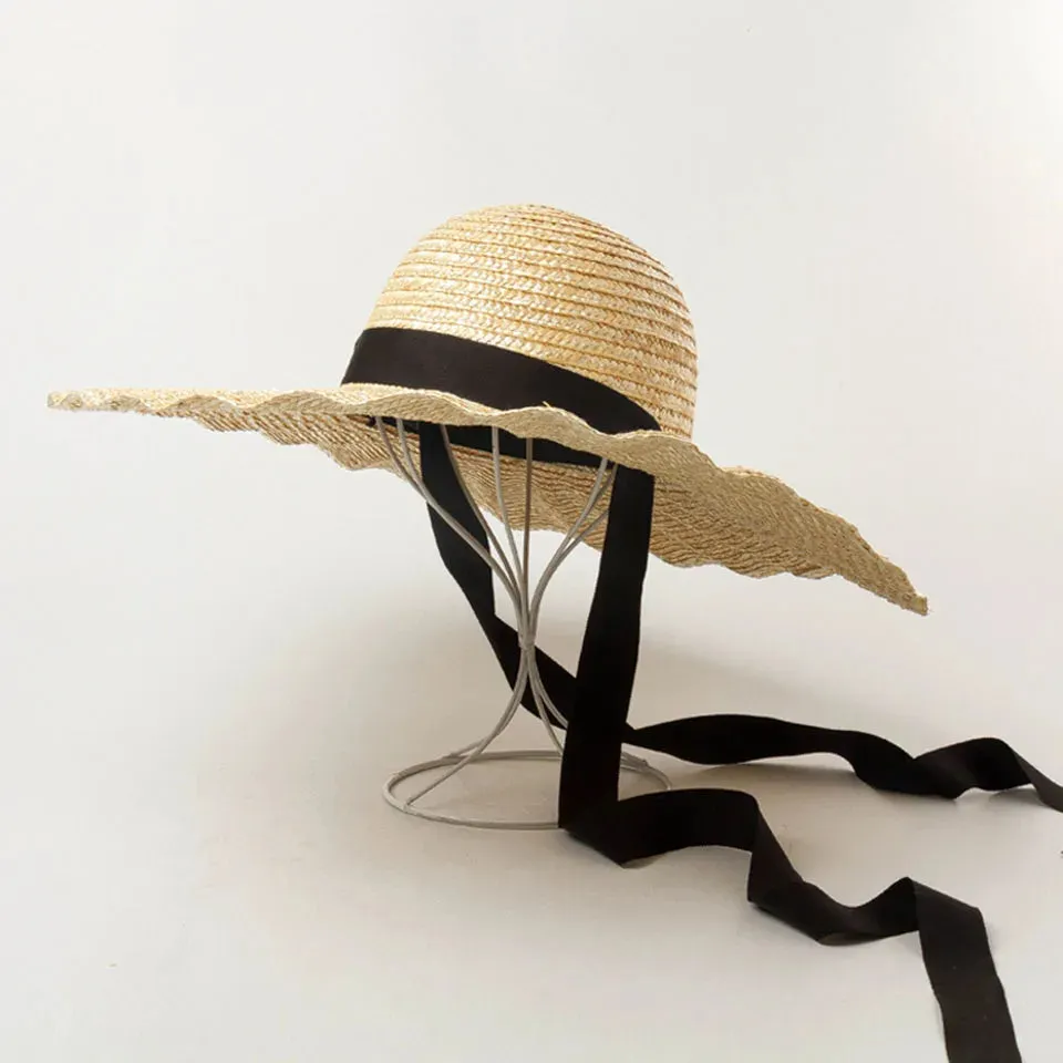 Calla Shell Shape Large Brim Ribbon Straw Hat
