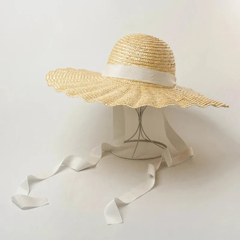 Calla Shell Shape Large Brim Ribbon Straw Hat