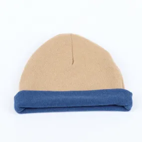Camel and Naval Blue Reversible Cashmere Beanie Hat